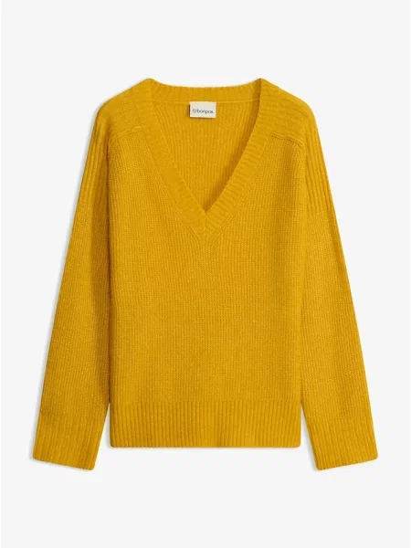 Sweter z dekoltem w serek żółty