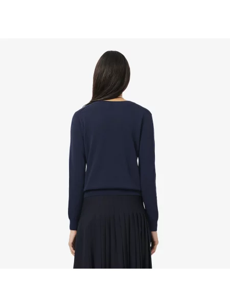 Lacoste Sweter Bezszwowy Z Dekoltem W Szpic granatowy