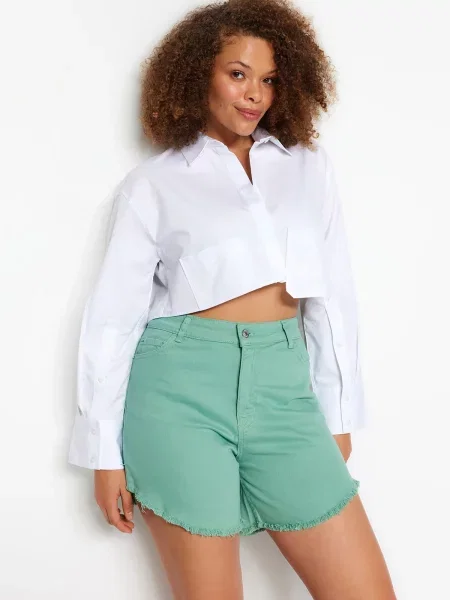 Bermude Trendyol cu franjuri skinny fit verde