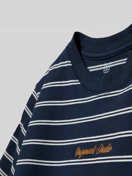 T-shirt z wzorem w paski i haftem Jack & Jones granatowa