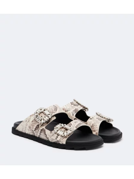 Sandale Roger Vivier din piele cu imagine cu model piele de șarpe alb