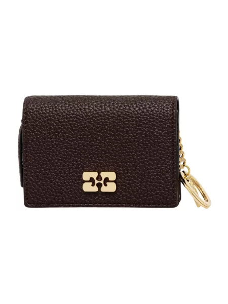 GANNI portfel Card Holder With Flap Grained brązowy