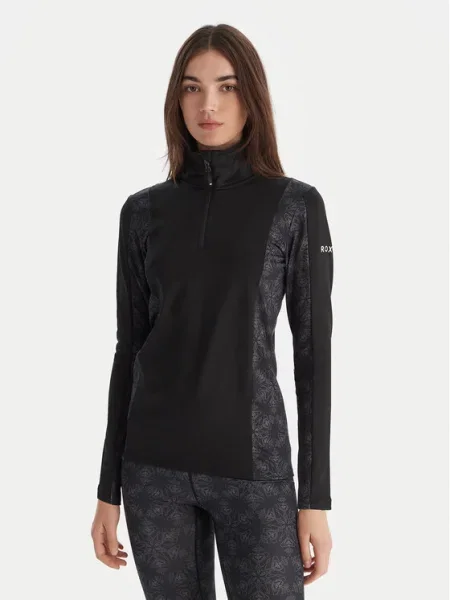 Roxy Lenjerie de corp termoactivă partea de sus Daybreak Brushed Half Zip negru