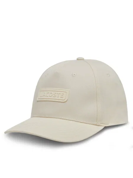 Шапка с козирка Lacoste с апликация бежово
