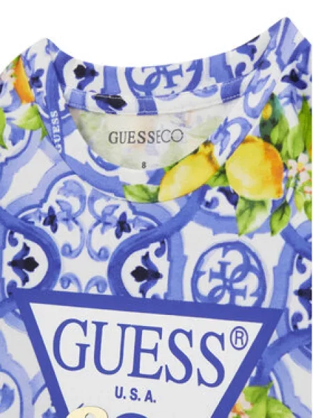 Guess T-shirt Plava Relaxed Fit bijela