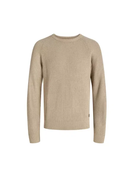 Sweter z dzianiny z okrągłym dekoltem model ‘PANNEL’ Jack & Jones beżowy