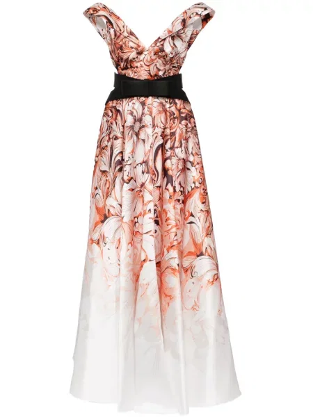 Rochie Saiid Kobeisy cu model floral cu imagine portocaliu
