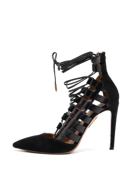 Pantofi cu toc Aquazzura cu șireturi din dantelă negru
