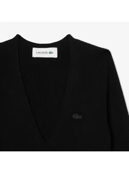Lacoste Długa Bezszwowa Sukienka Żebrowana czarna