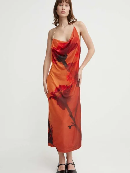 Stine Goya rochie midi drept portocaliu