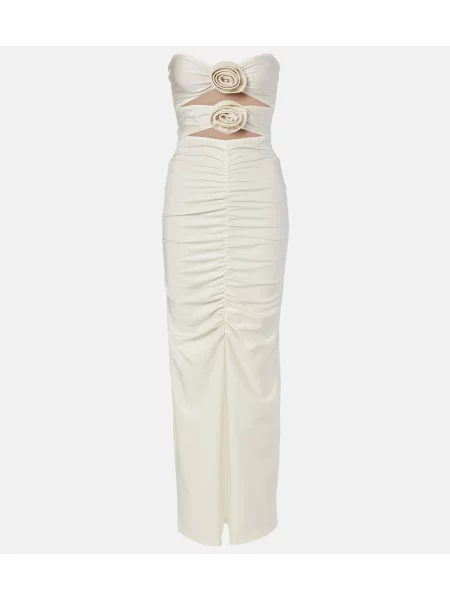 Rochie maxi Adriana Degreas cu model floral cu volane alb