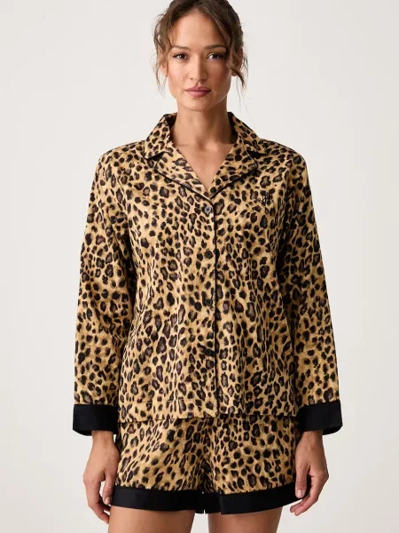 Lauren Ralph Lauren piżama dwuczęściowa z bawełną brązowa