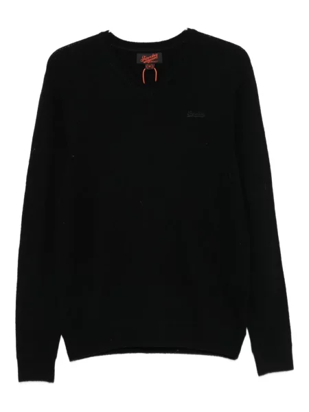 Pulover Superdry cu broderie cu decolteu în V negru