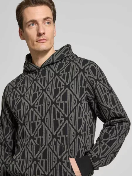 Bluza z kapturem we Wzór na całej powierzchni z Kieszeń kangurka Guess czarna