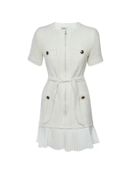 Cu centură rochie mini Sandro din tweed alb