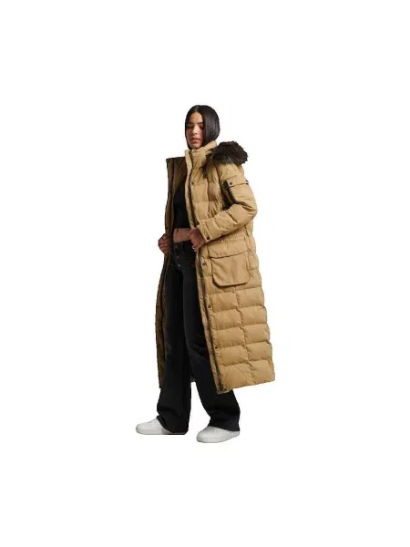 Blană artificială geacă parka Superdry cu glugă maro