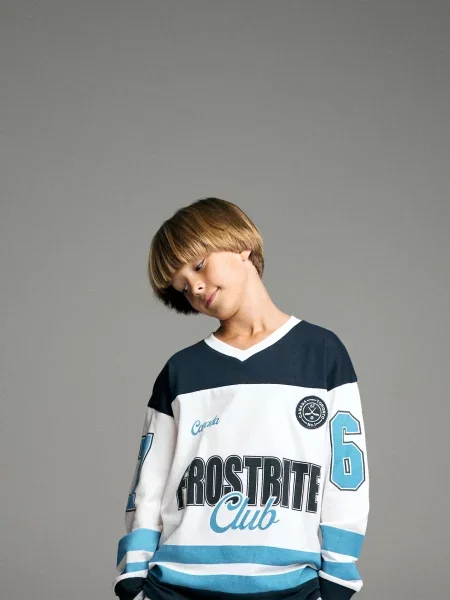 Reserved Tricou din cu mânecă lungă și imprimeu albastru-deschis albastru