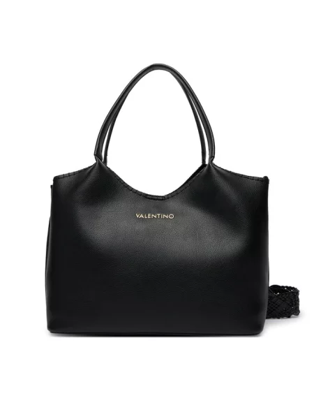 Lniana shopperka Valentino By Mario Valentino czarna