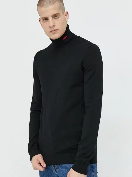 Volnen pulover HUGO črna