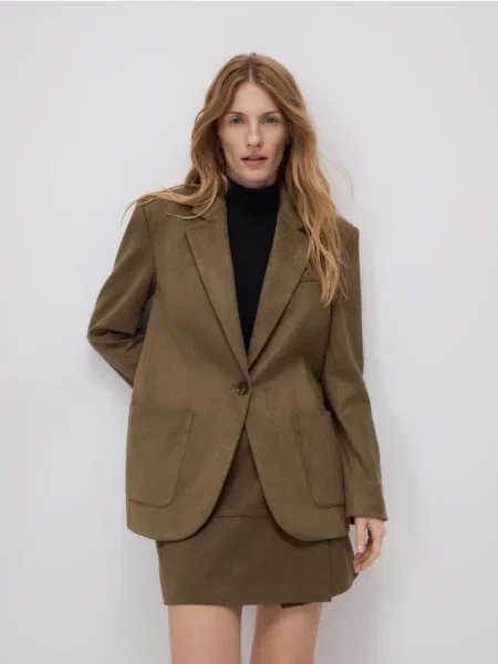 Reserved Піджак із імітації замші пильно-зелений зелений