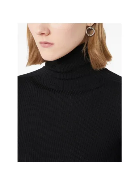 Lniany sweter z golfem Sportmax czarny