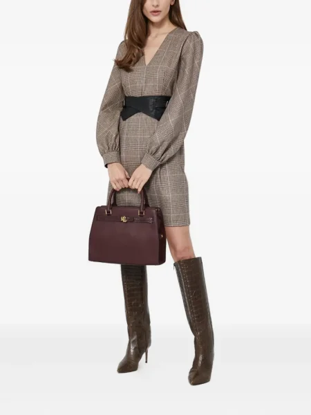 Rochie mini Twinset în carouri cu imagine de costum maro