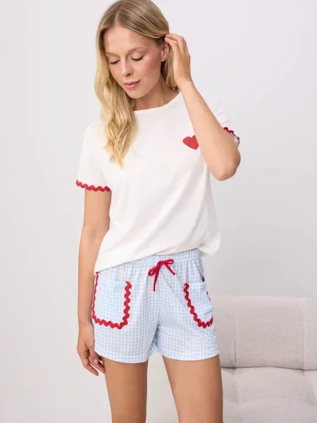 Trendyol Pantaloni scurți deschis / albastru pastel / roșu bej