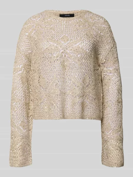 Sweter z dzianiny o kroju relaxed fit z cekinami model LEILANI FLOWERS' Vero Moda beżowy
