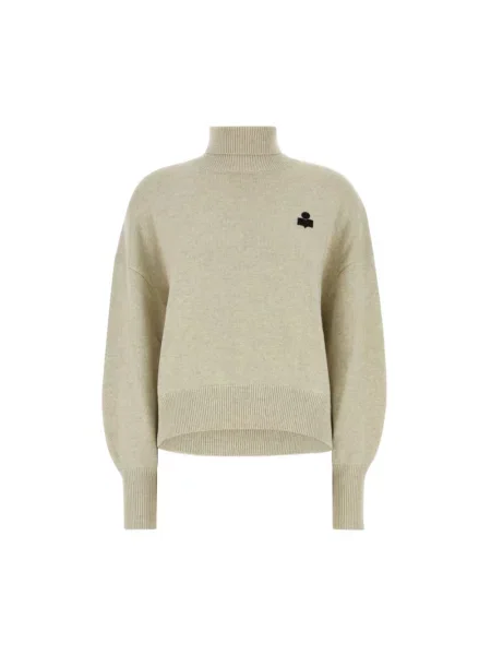 Lniany sweter z golfem Marant Etoile beżowy