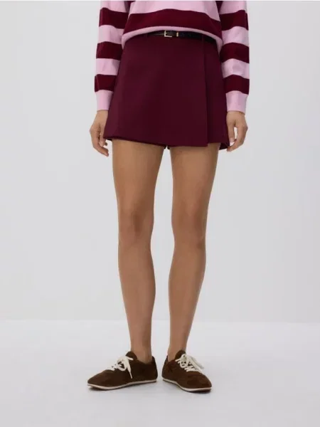 Reserved Спідниця-шорти з ременем бордовий
