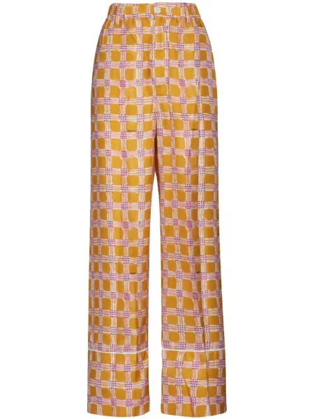 Pantaloni Marni de mătase în carouri