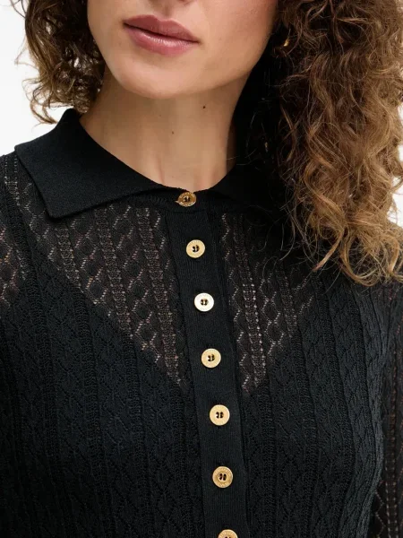 Плетена поло тениска Elisabetta Franchi черно