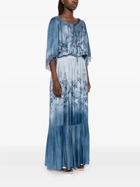 Sukienka maxi Ermanno Firenze w kwiatki koronkowa niebieska