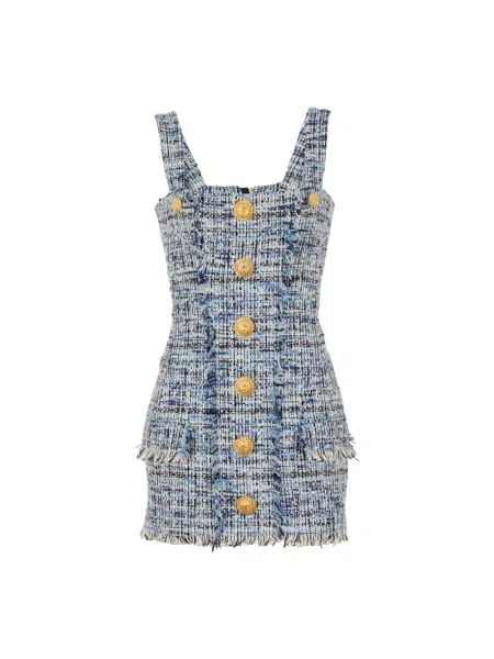 Sukienka jeansowa Balmain tweedowa niebieska