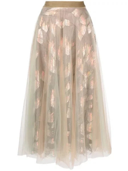 Fustă midi Talbot Runhof din tul până la genunchi argintiu