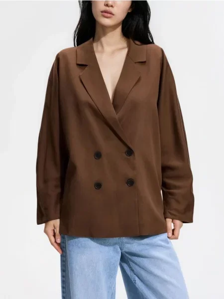Reserved Oversize жакет з ліоцелом коричневий