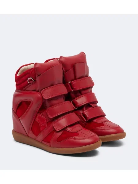 Sneakerși Isabel Marant din piele de căprioară cu pană roșu