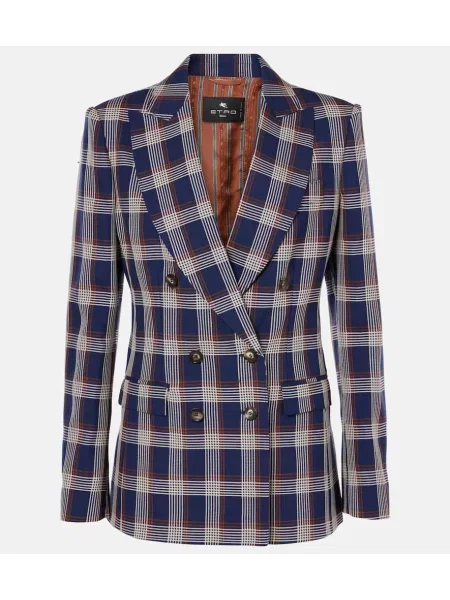 Sacou Etro de lână în carouri albastru