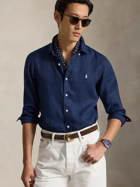 Polo Ralph Lauren srajca lanena modra