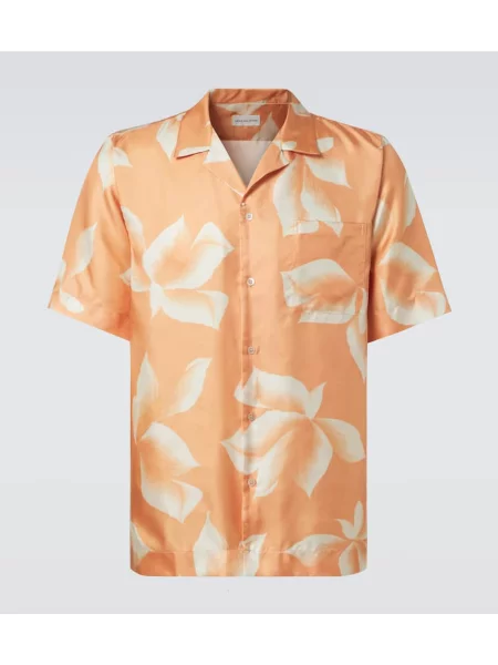 Cămașă Dries Van Noten de mătase portocaliu