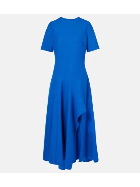 Volnena midi obleka Oscar De La Renta z draperijo modra