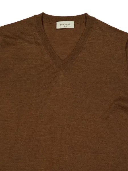 Кашмирен дълго пуловер Piacenza Cashmere с V-образно деколте кафяво