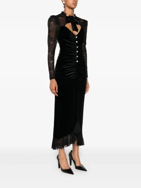 Rochie midi Nissa din dantelă până la genunchi de costum negru