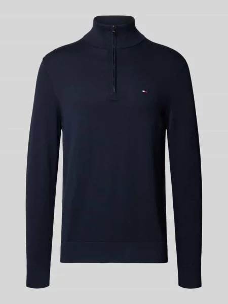 Tommy Hilfiger sweter lekki z półgolfem granatowy