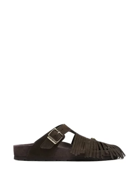 Papuci Birkenstock cu franjuri cu cataramă maro