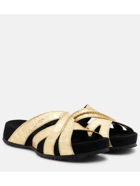 Sandale Dries Van Noten din piele de căprioară auriu