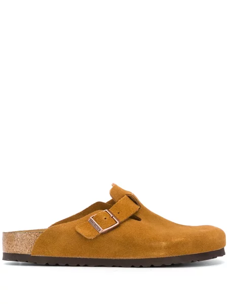 Papuci de casă Birkenstock din piele de căprioară cu cataramă maro