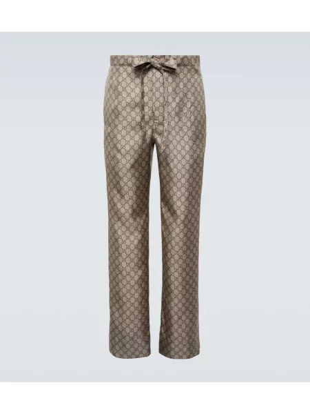 Копринени панталон Gucci бежово