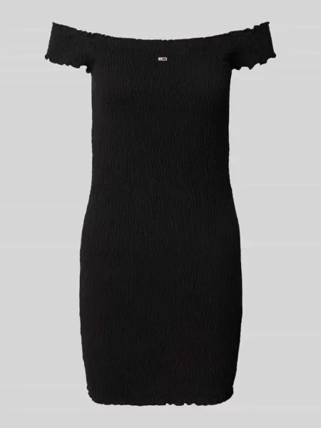 Sukienka mini o kroju bodycon z dekoltem carmen Tommy Jeans czarna