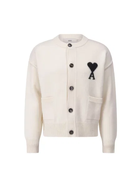 Sweter Ami Paris wełniany z logo szary